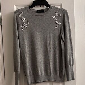 Gray Sweater with Floral Embellishments